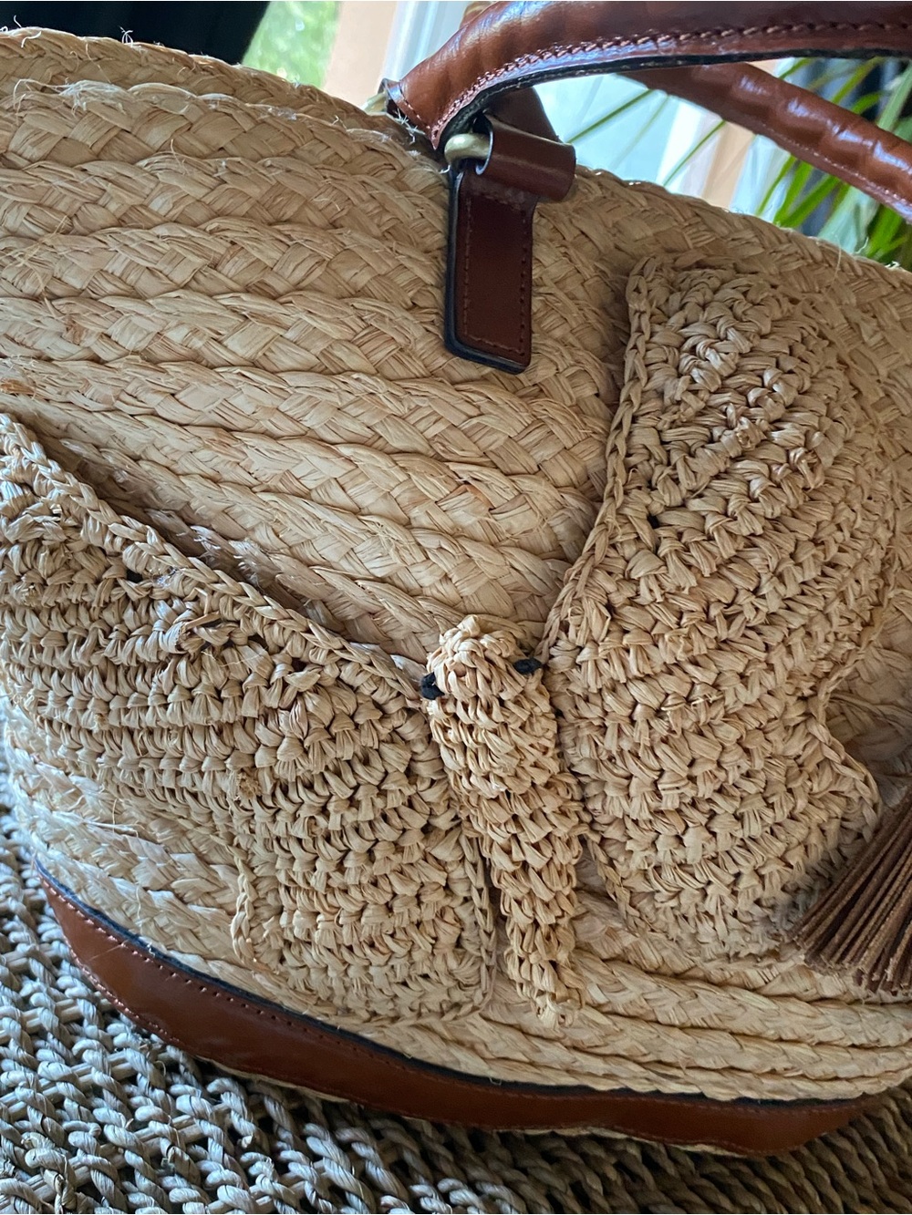 Patricia Nash Mariposa Butterfly Woven Tote Brown Leather Tassel Boho Bag - Picture 3 of 10